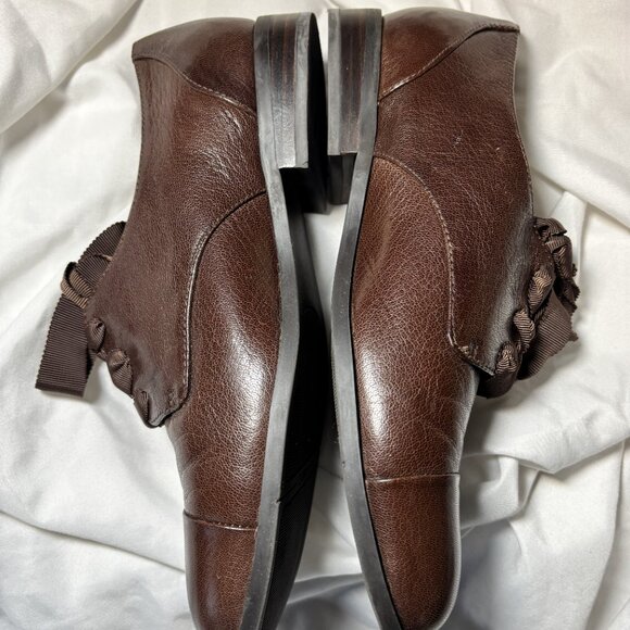 New Nine West Hwthalya Brown Leather Oxford Flats w/ Ribbon Laces – Size 6.5 - Picture 4 of 6